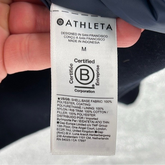Athleta x Simone Biles Navy Blue Full Zip Sateen Bomber Jacket Size Medium - Picture 9 of 14